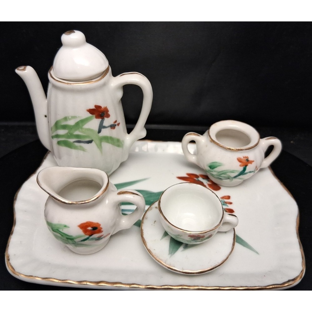 Vintage‎ Porcelain Miniature Tea set Hand-Painted w/Floral design
